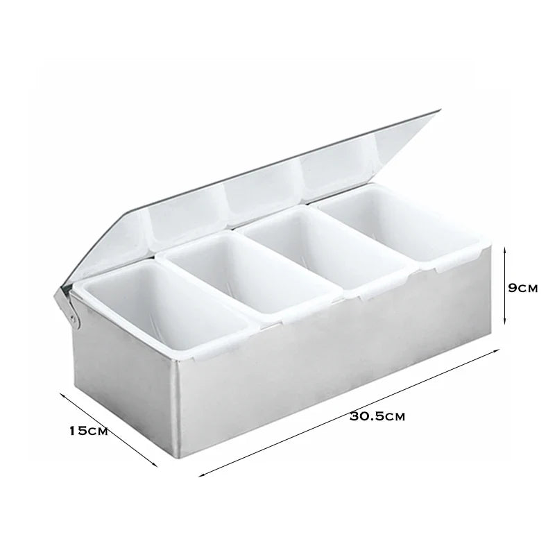 6-Compartment Stainless Steel Bar Garnish Tray
