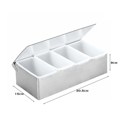 6-Compartment Stainless Steel Bar Garnish Tray
