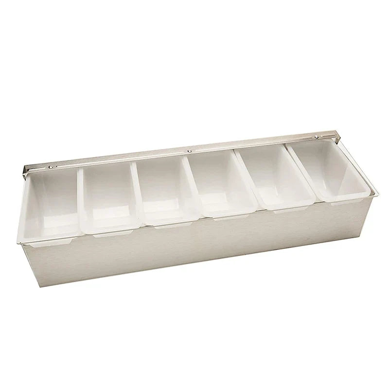 6-Compartment Stainless Steel Bar Garnish Tray