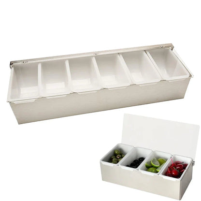 6-Compartment Stainless Steel Bar Garnish Tray